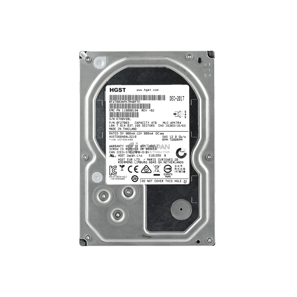 118000194-02 EMC HDD 4TB 7.2K SAS 12G 3.5" LFF